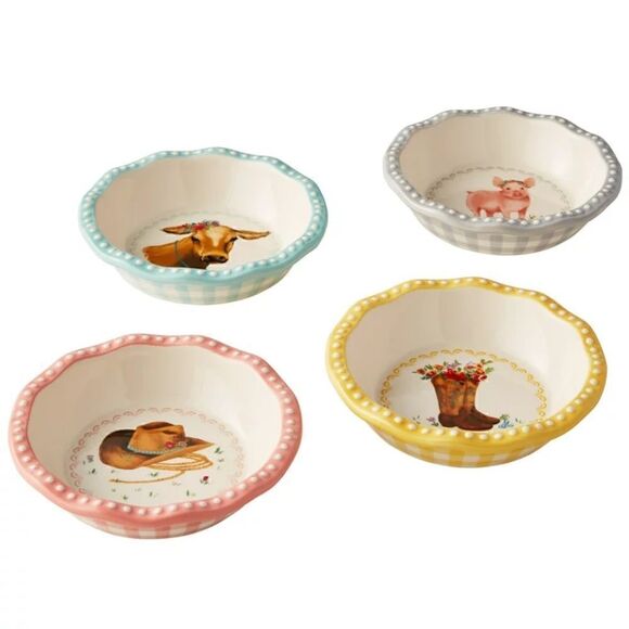 🦋 New Pioneer Woman Sweet Romance Gingham Mini Pie Pans, Set of 4 - Picture 3 of 7